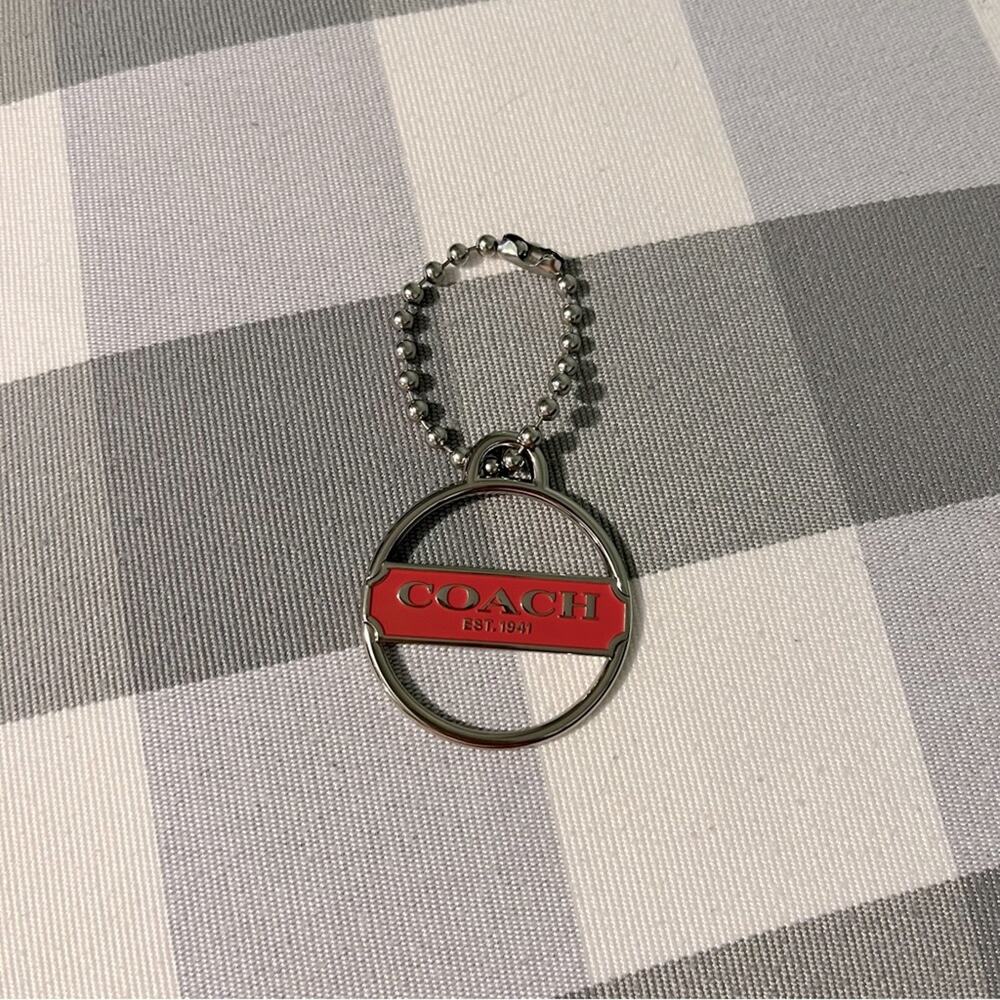 COACH | Silver & Coral Circle "COACH Est.1941" Logo Keychain/Bag Charm Accessory